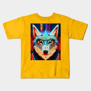 Glitch Husky Wolf Cyberpunk Kids T-Shirt